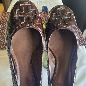 Tory Burch Reva Ballet Flats Dark Brown Snake Skin Pattern